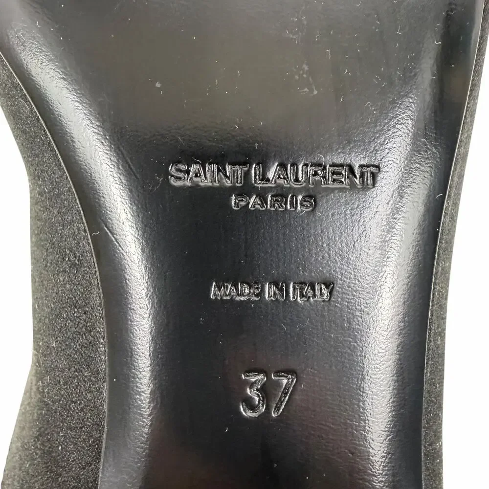 Saint Laurent Carolyn Satin Leather Pointed Toe Mule Flats Black Women Size 37
